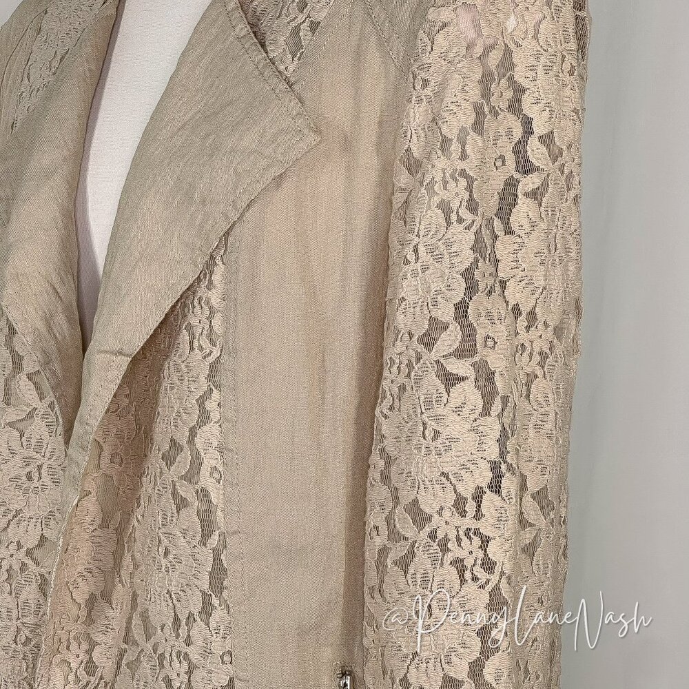 Chicos Lace Draped Open Front Jacket Size 2 Tan - Picture 11 of 12